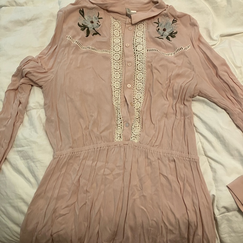 H&M divided embroidered country girl dress floral pink lace size 12
